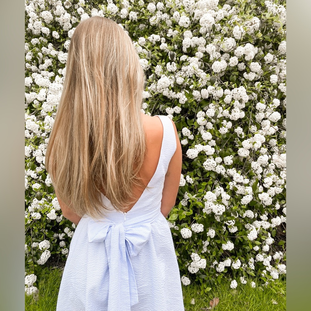 Lauren James Light Blue Seersucker Sleeveless Dress